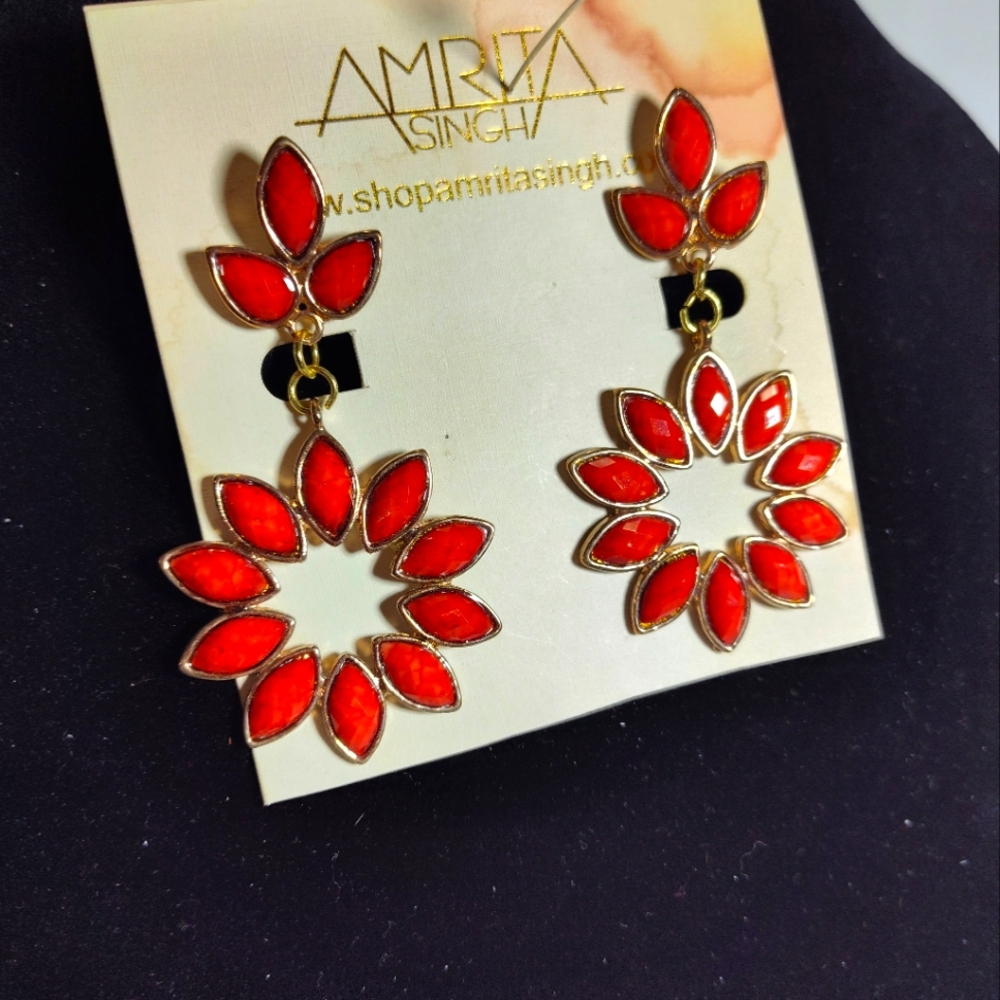 Amrita Singh Red Orange Floral Earrings